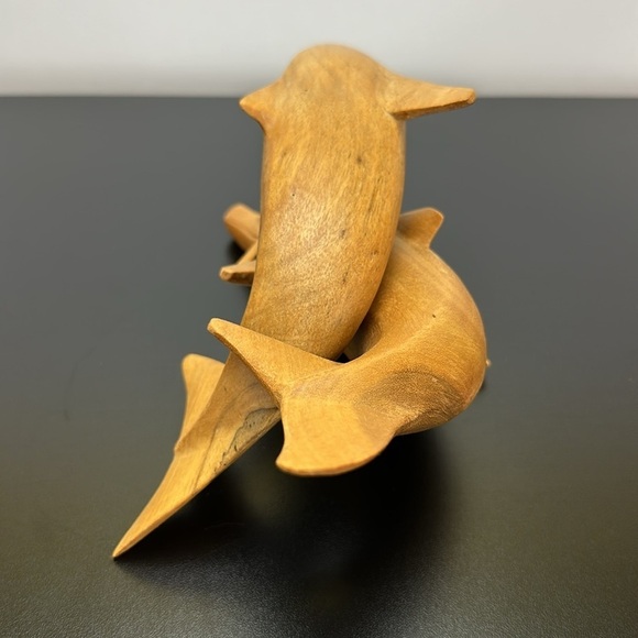 Vtg Wooden Hand Carved Dolphin Sculpture Figurine Indonesia Folk Art - Picture 4 of 15